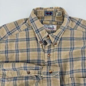 Murray's Toggery Shop Indigo Plaid Button Down Shirt Mens Medium Tan Blue READ